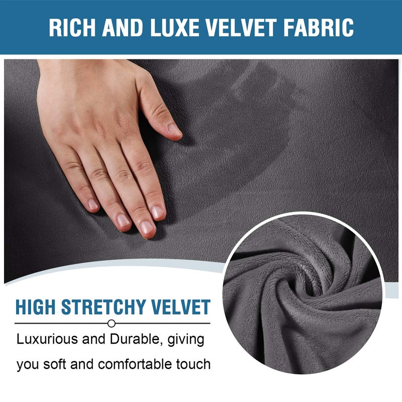 H.VERSAILTEX Velvet Stretch Recliner Couch Covers 6-Pieces Recliner Loveseat Covers for 2 Cushion Couch Recliner Sofa Covers Reclining Slipcovers Form Fitted Thick Soft Washable, Grey - Image 3